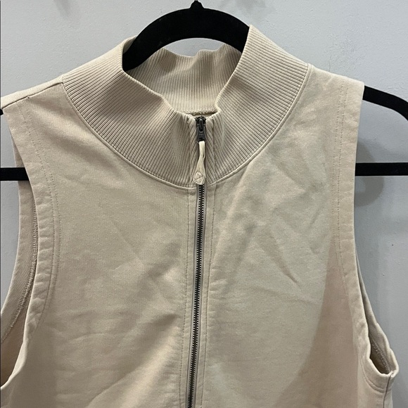 Eileen Fisher Sleeveless Vest Organic Cotton Full Front Zipper Size Medium Tan - Picture 2 of 9